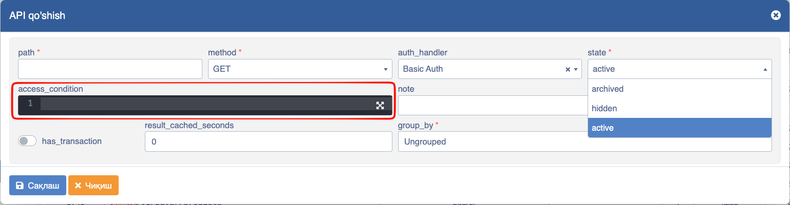 API access-condition maydoni