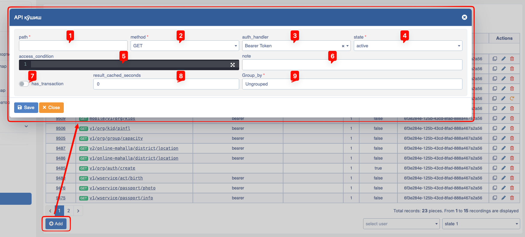 API add new api modal