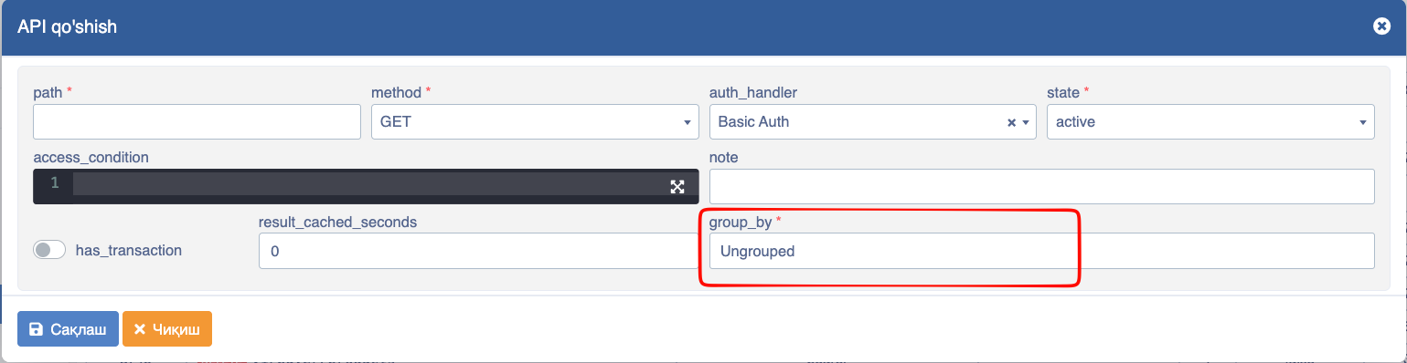 API guruhlash maydoni