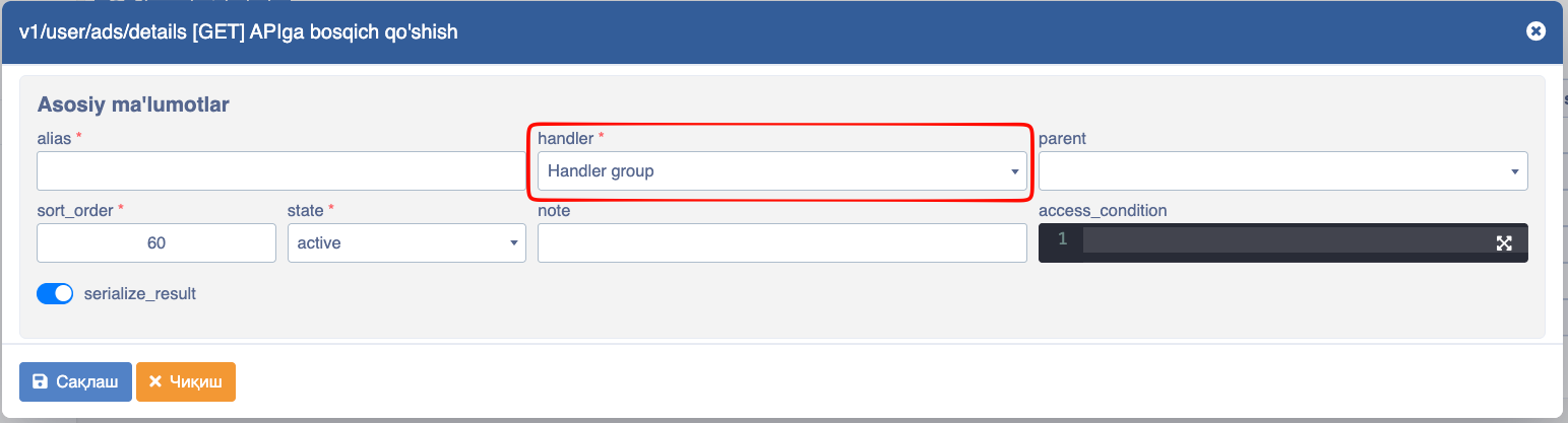 API handler group handler