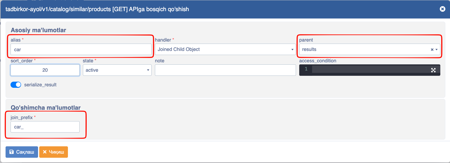 API joined child object na'muna