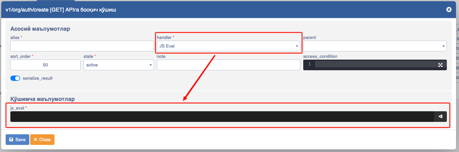 API JS Eval handler