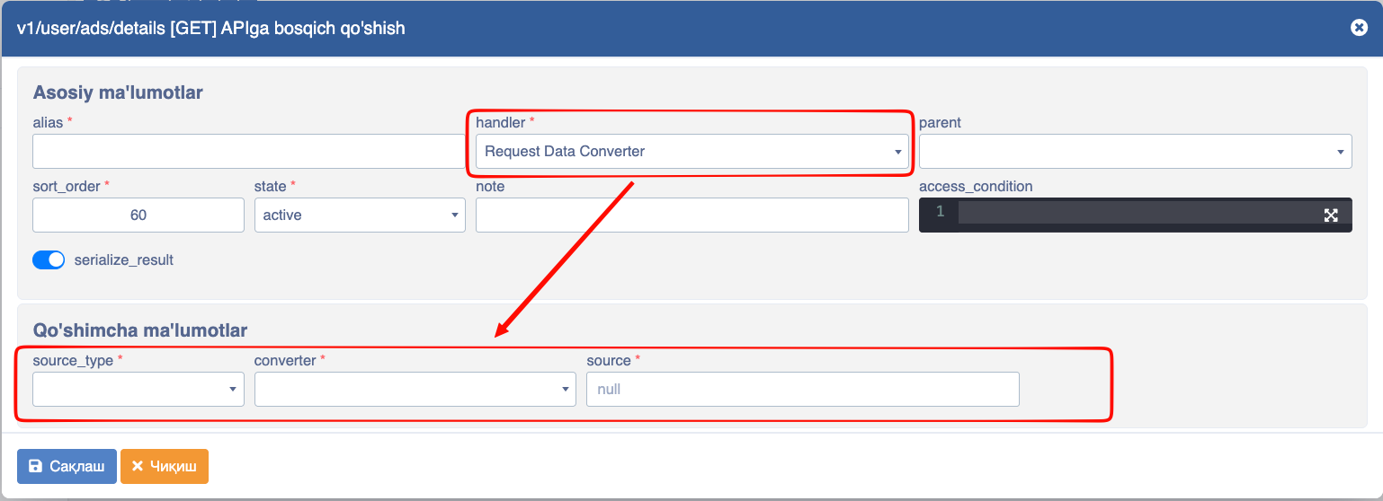 API request data converter handler