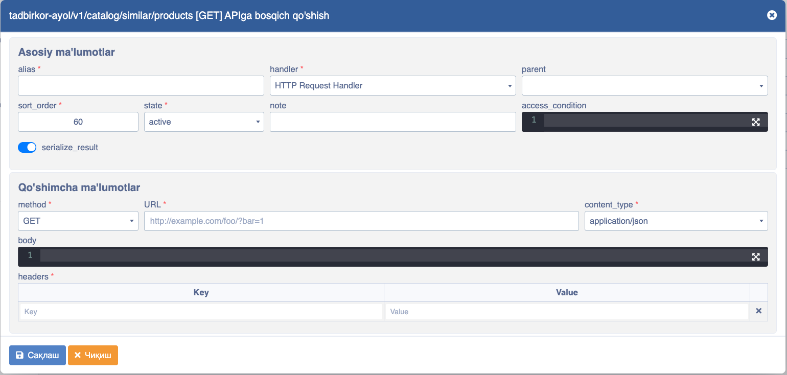 API static json natijasi