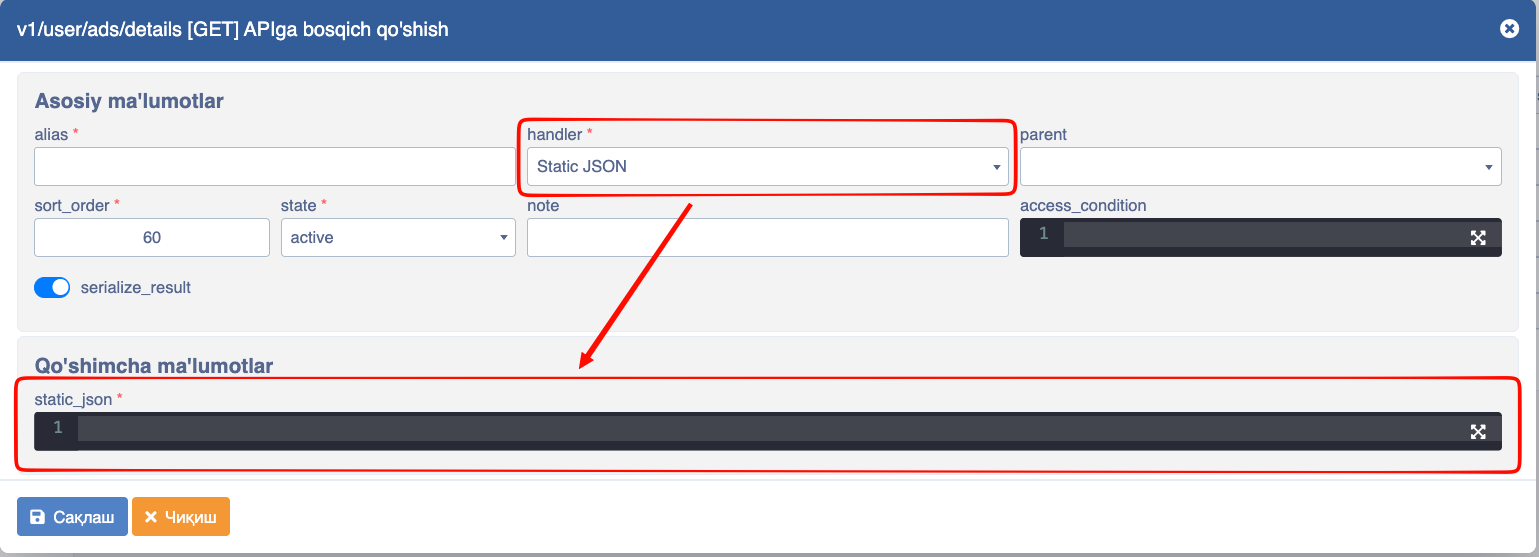 API static JSON handler