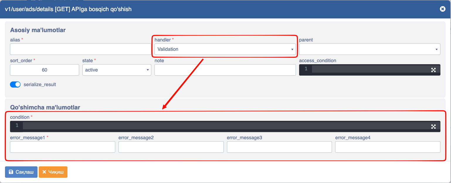 API validation handler