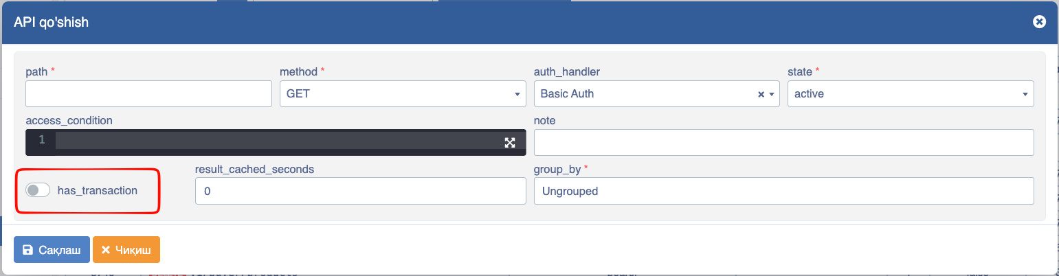 API has_transaction tugmasi