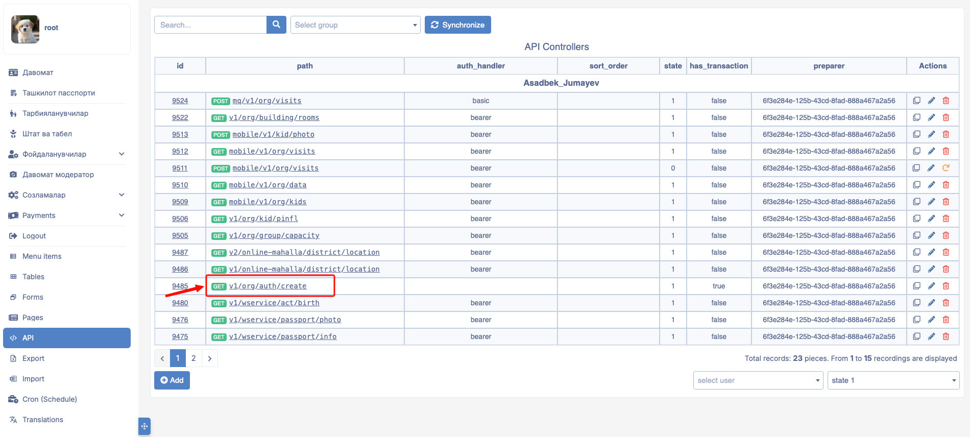 API select endpoint