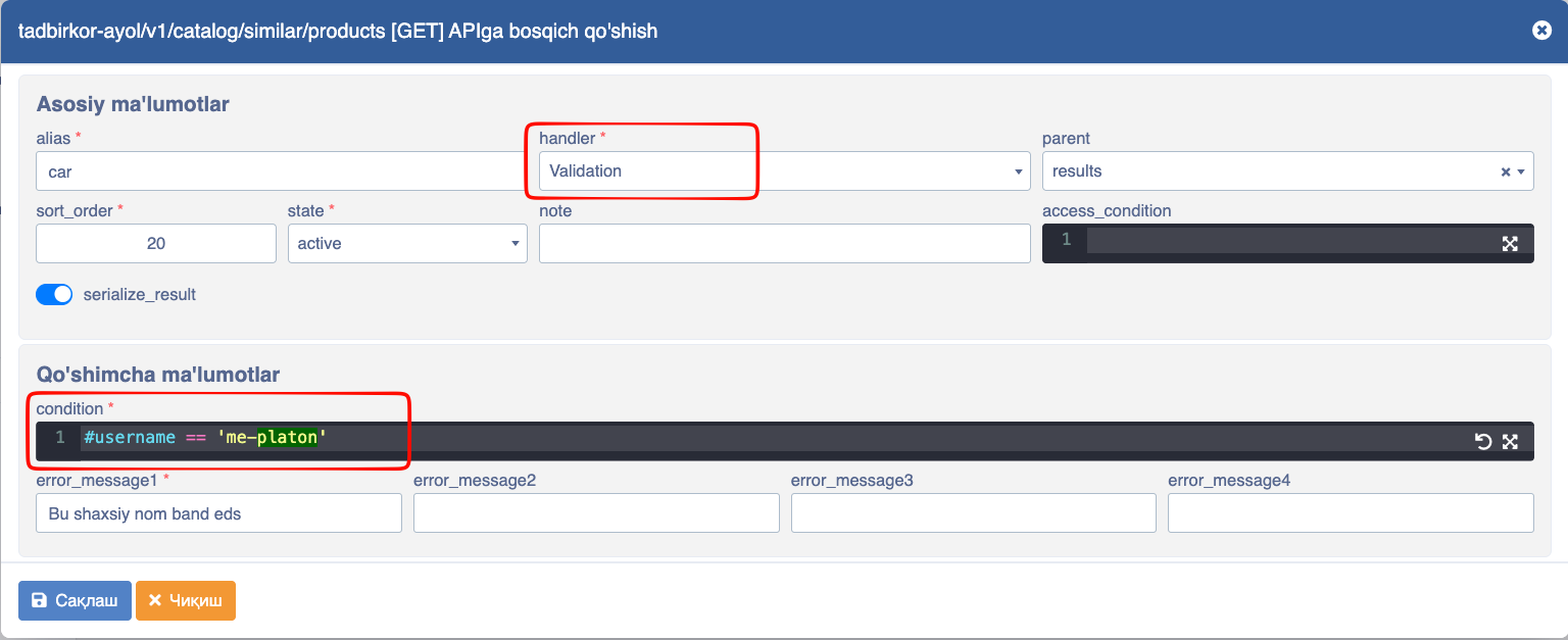 API Validation misol