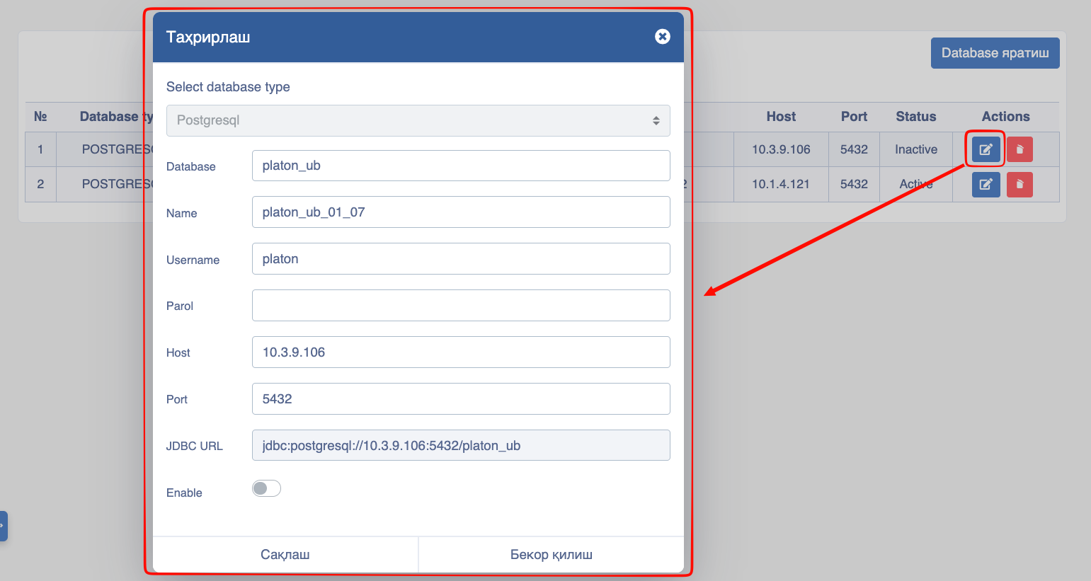 Edit database