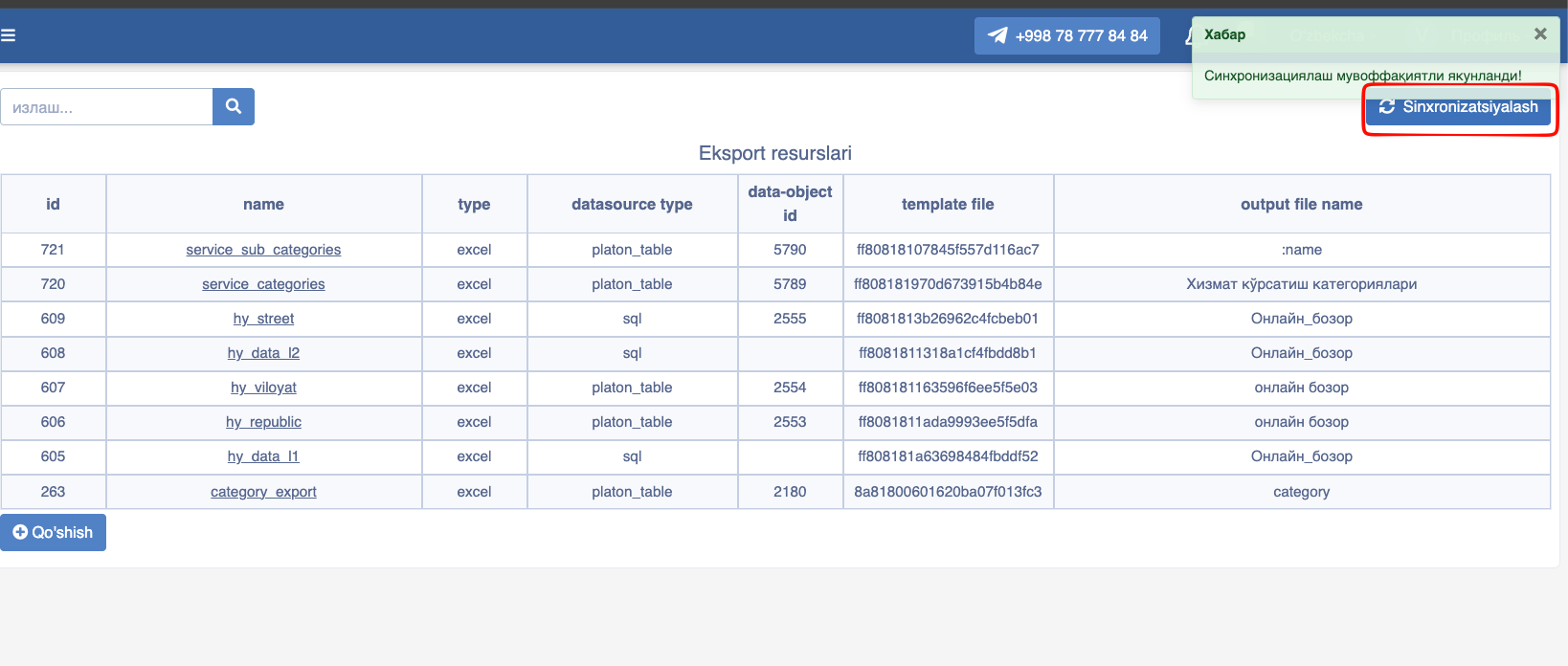 Export sync button