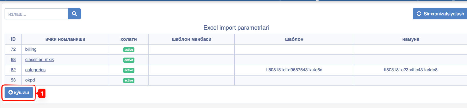 Import qo'shish tugmasi