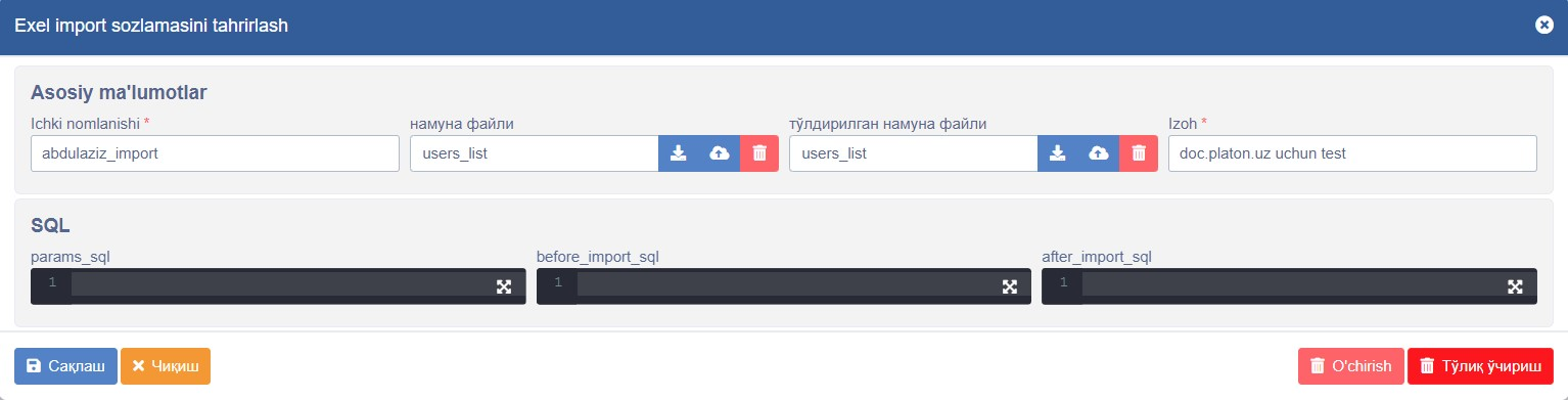 Import yangi import yaratish