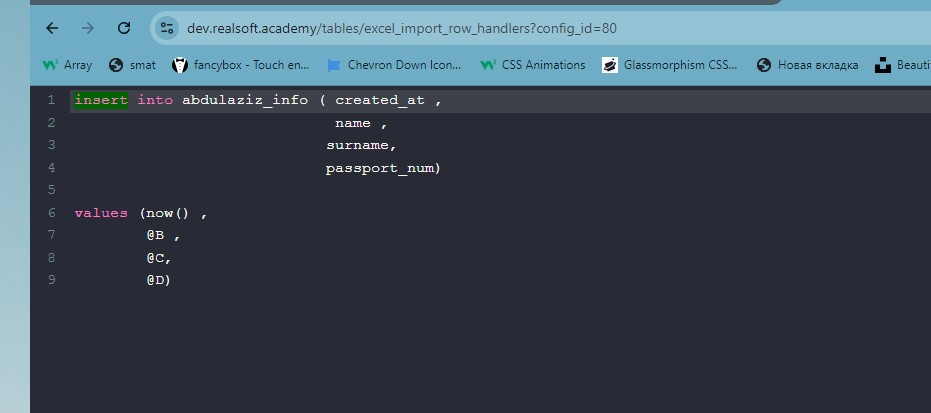 Import handler sql yaratish