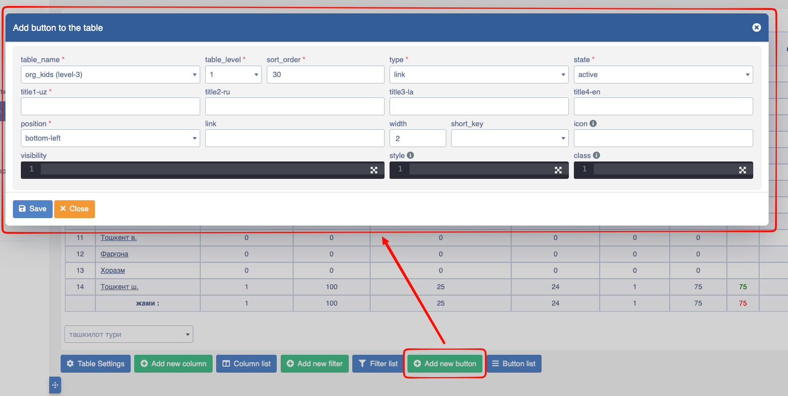 Table add new modal