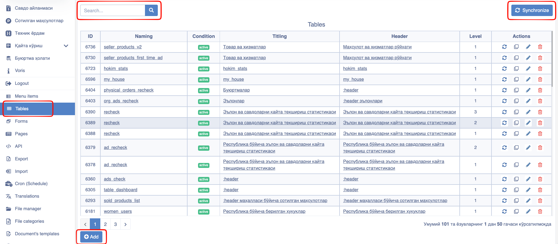 Table Main Page