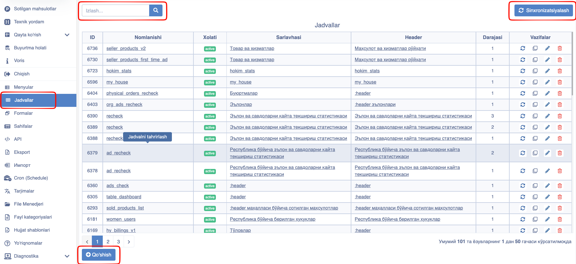 Table Main Page